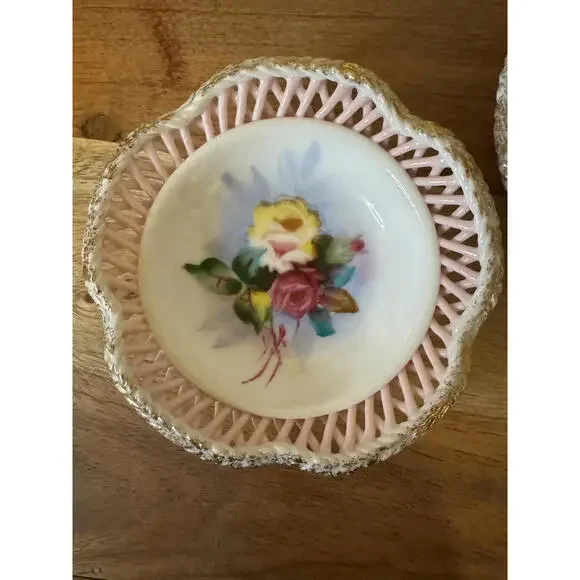 Set of 3 Vintage Bavarian Reticulated Porcelain Dishes Mid-Century Trinket Bowls - Picture 4 of 10